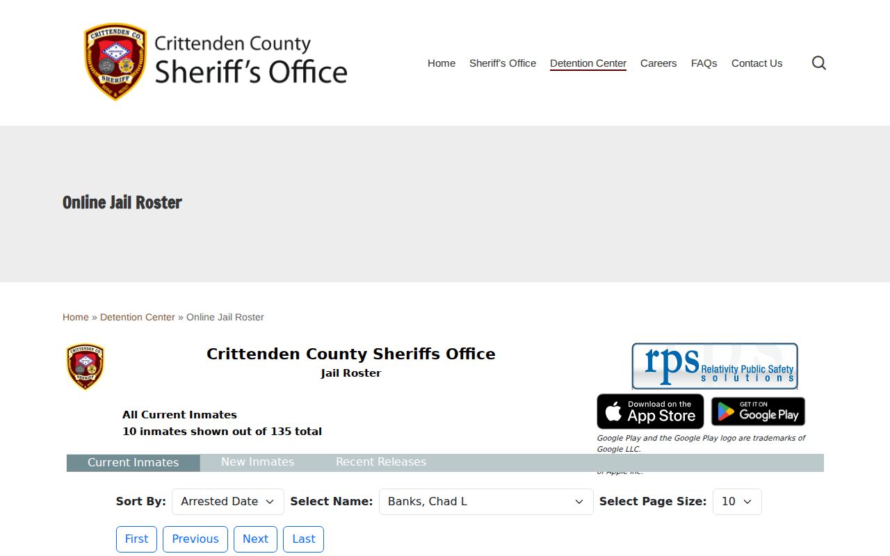 West Memphis resident lookup Crittenden detention roster entry