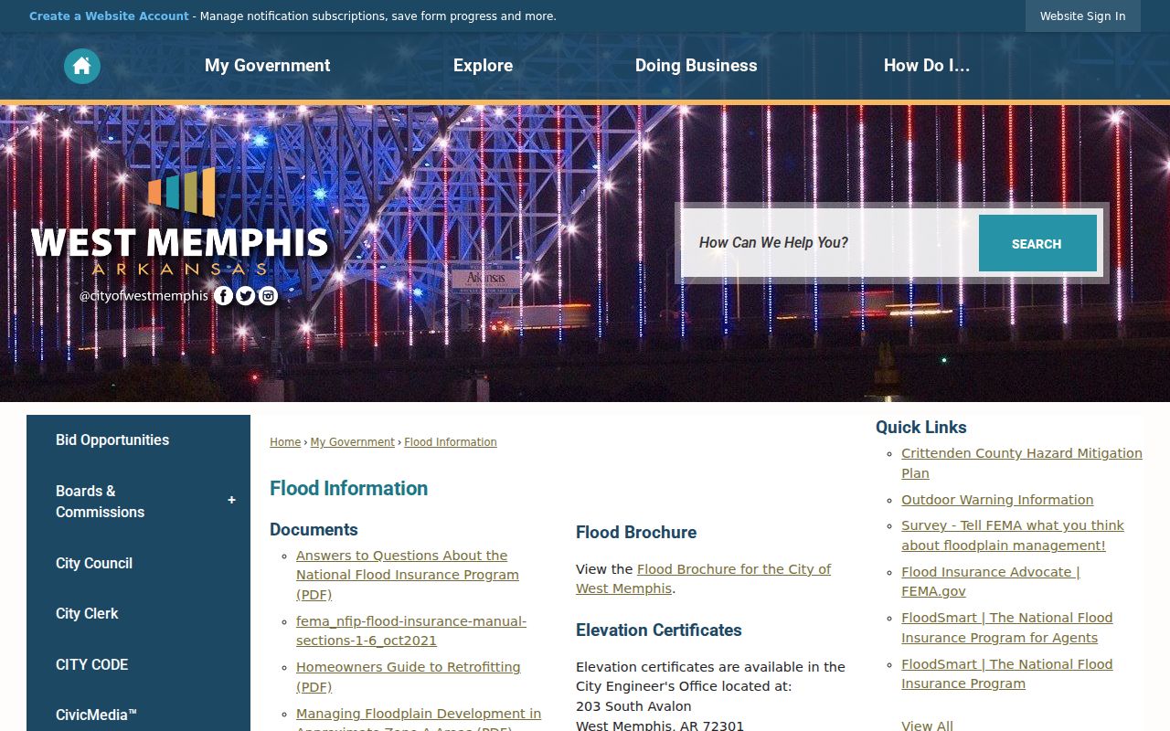West Memphis street directory flood and elevation records