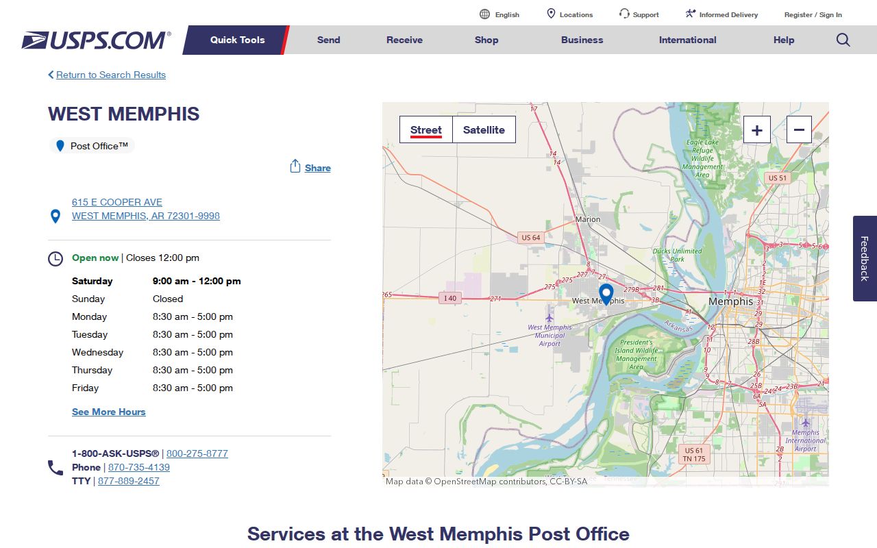 West Memphis ZIP code directory post office location details